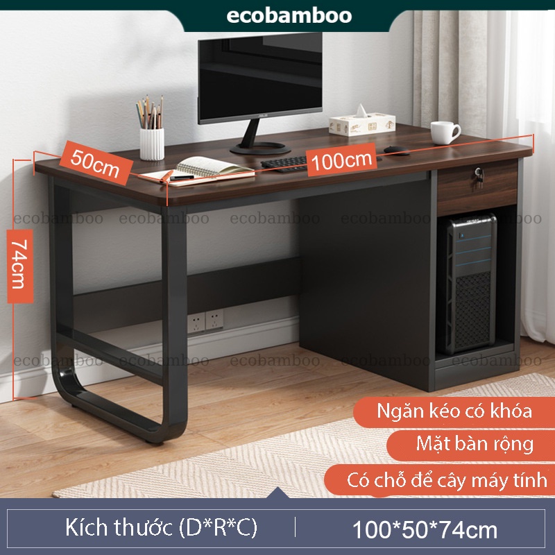 Bàn làm việc để máy tính kèm tủ để cây thông minh tiện lợi, bàn học tập kích thước lớn khung sắt sơn tĩnh điện chống gỉ