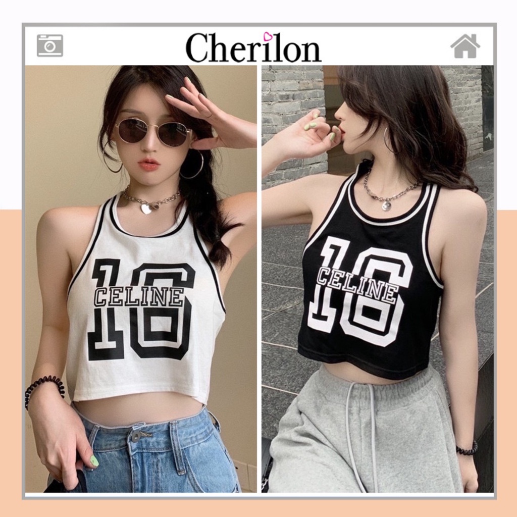 Áo croptop 3 lỗ in hình số 16 siêu chất cherilon - AN14
