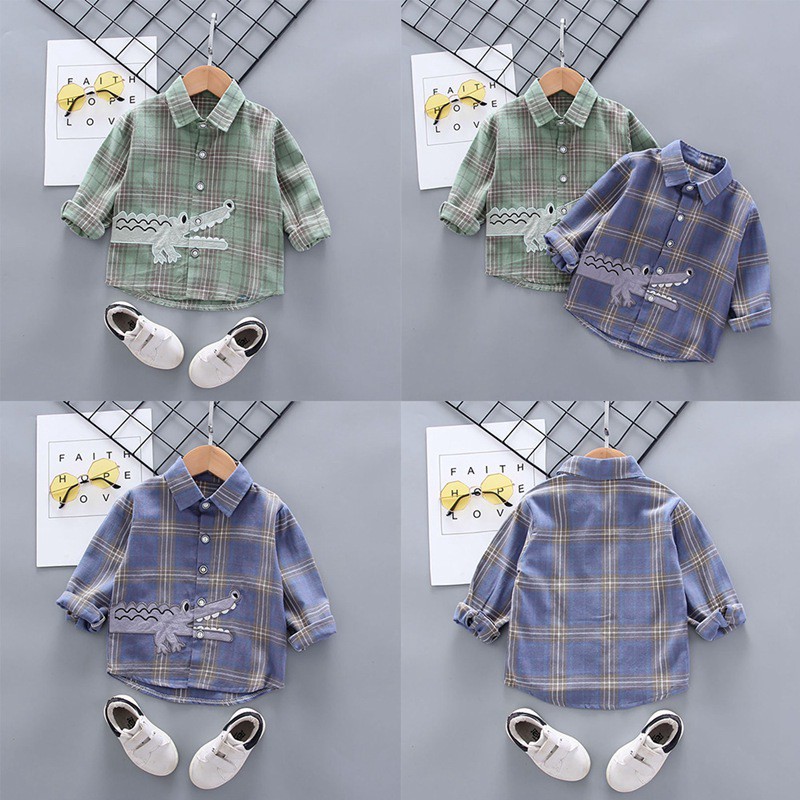Áo Sơ Mi Cotton Tay Dài Họa Tiết Kẻ Sọc Thời Trang Cho Bé Trai
