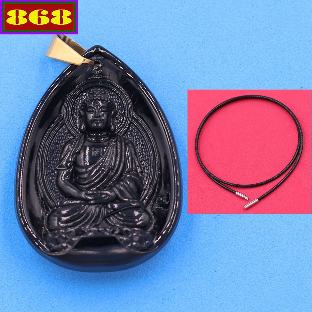 Vòng cổ dây cao su đen Mặt Phật Dược sư đá đen DCSEDSEV9