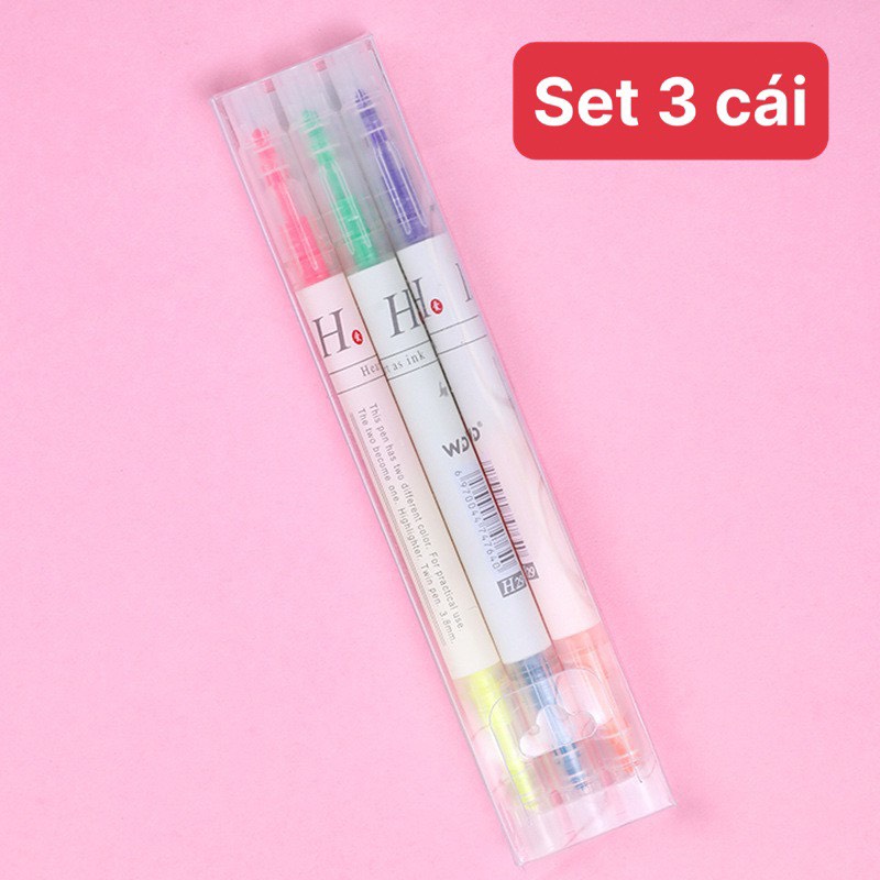 Set 6 bút dạ quang Highlight hai đầu 2 nhiều màu dễ thương