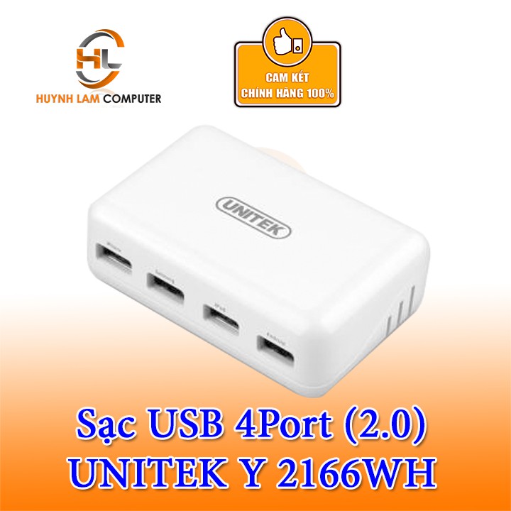 Cốc sạc USB 4 port Unitek Y-2166WH 2.0 chính hãng