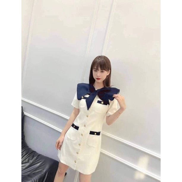 Váy nơ cổ viền khuy L1