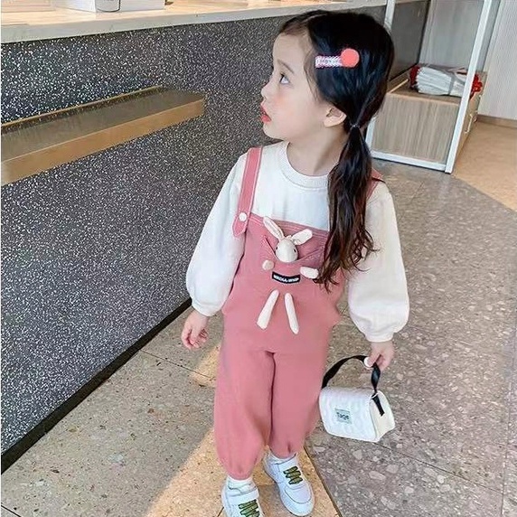 Aiyaya set Áo Thun Tay Dài Hình Thỏ Hoạt Hình 3D + Quần Dài Cho Bé Gái