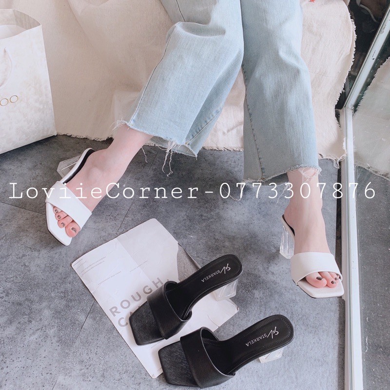 LOVIIECORNER- DÉP CAO GÓT 7CM QUAI NGANG GÓT VUÔNG TRONG SUỐT- DÉP GUỐC NỮ 7CM THỜI TRANG GÓT TRONG SUỐT - D200363