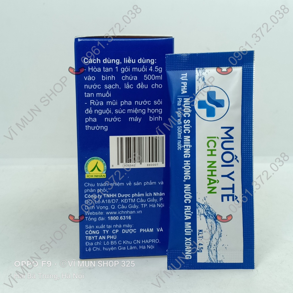 Muối Y Tế Ích Nhân gói tự pha - Hộp 20 gói - 1 gói pha với 500ml nước