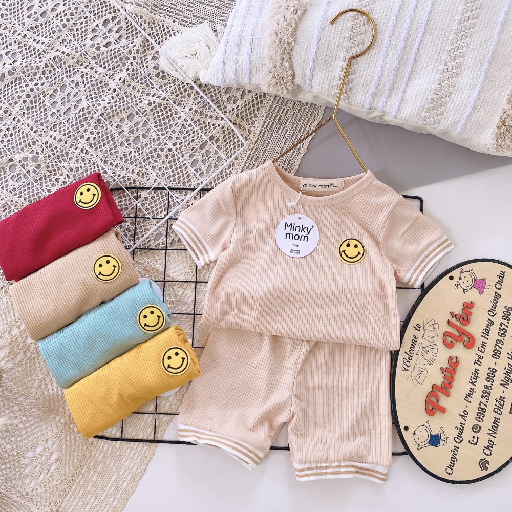 Bộ Cộc Gân Tăm Hàng Minky Mom Thêu Họa Tiết Mặt Cười Cho Bé (SP001331)