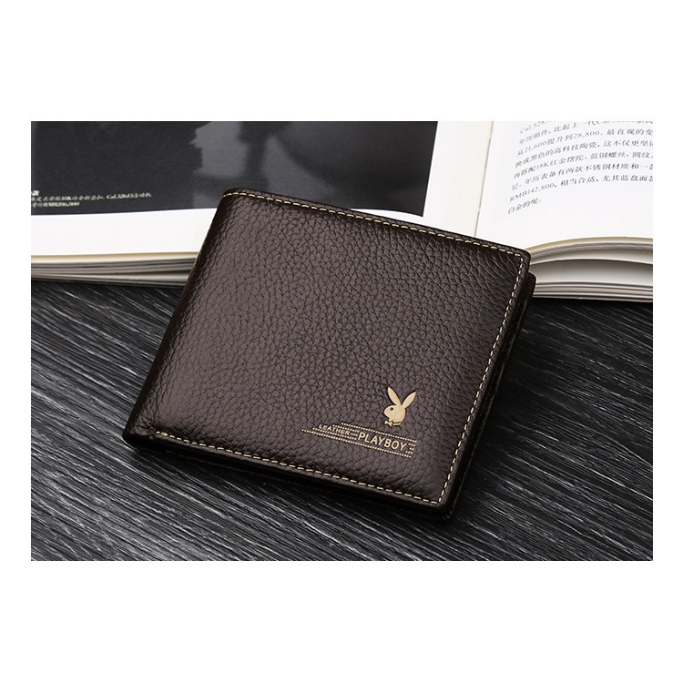 Ví Da Bò Nam Thương Cao Cấp Playboy Cầm Tay Họa Tiết Vải Thiều Doanh Nhân Ví Đựng Thẻ Có Khóa Kéo Túi Đựng Điện Thoại