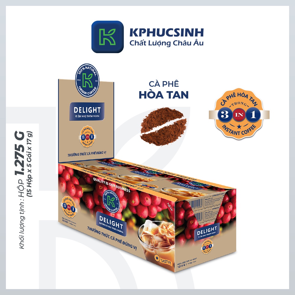 Cà phê sữa hòa tan K Delight 3in1 1275g/hộp KPHUCSINH - Hàng Chính Hãng