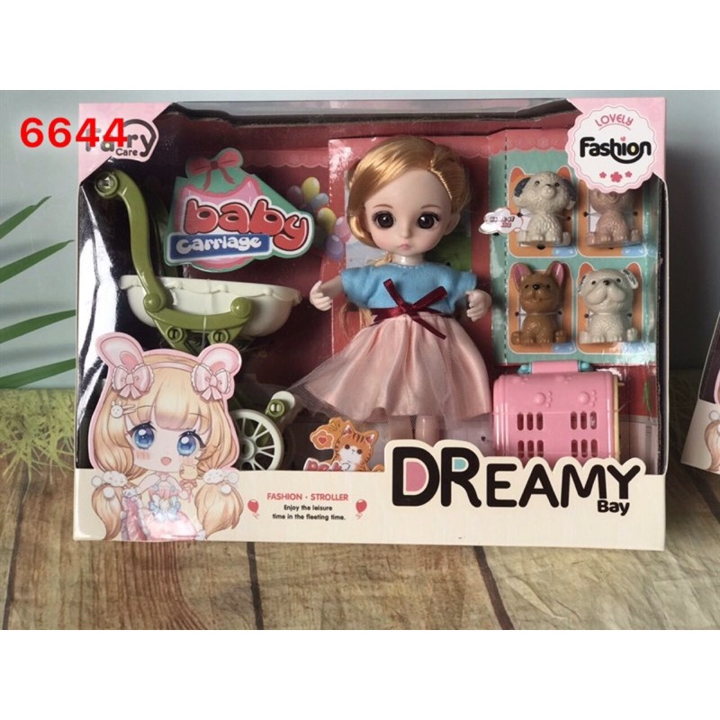 [ Hot ] Búp Bê Công Chúa 3D ChiBi Dreamy Kèm Phù Kiện Xe Đẩy Thú Cưng  (giao màu ngẫu nhiên) - ( còn hàng )