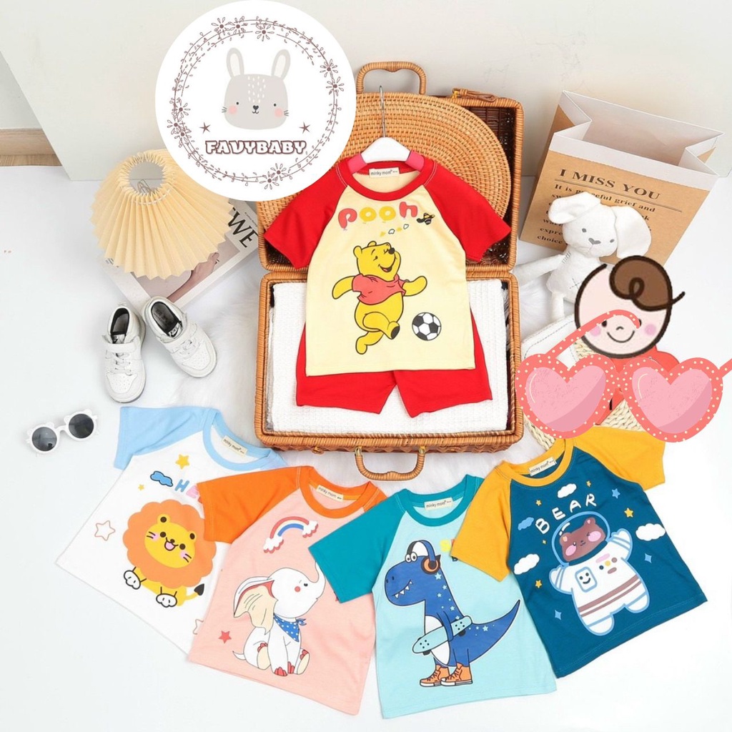 Đồ Bộ MINKY MOM Chính Hãng Bé Trai Bé Gái Cộc Tay Thun Lạnh Hình Voi Phi Hành Gia Gấu Pooh Sư Tử Khủng Long - Favybaby