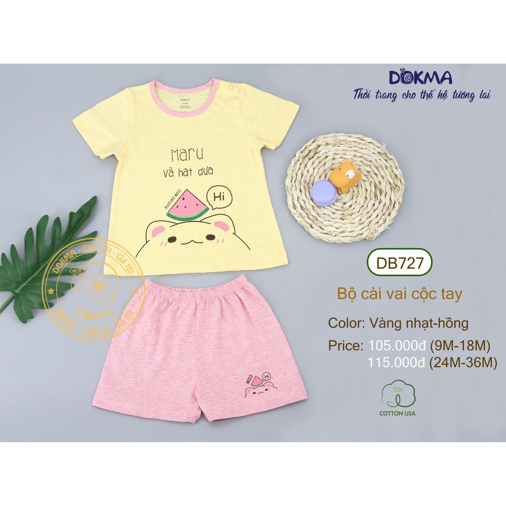 [Dokma] Bộ cài vai cộc tay bé trai/ bé gái chất mát, thoáng (9-36m)