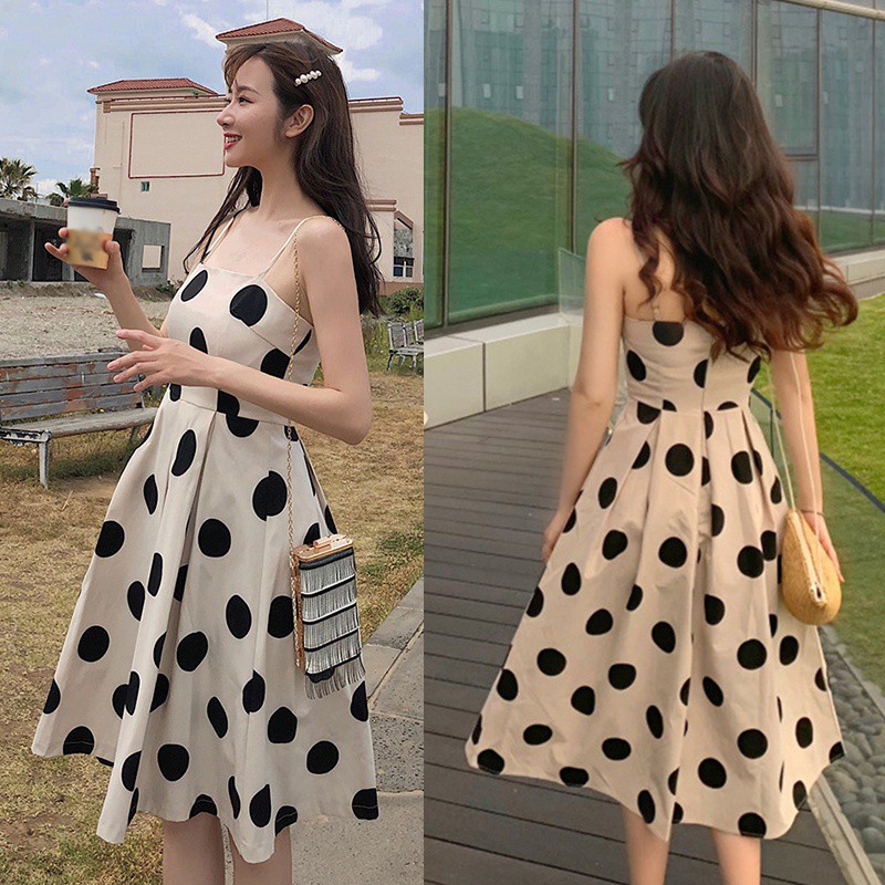 Đầm Hai Dây Chấm Bi Xinh Xắn Dành Cho Nữ