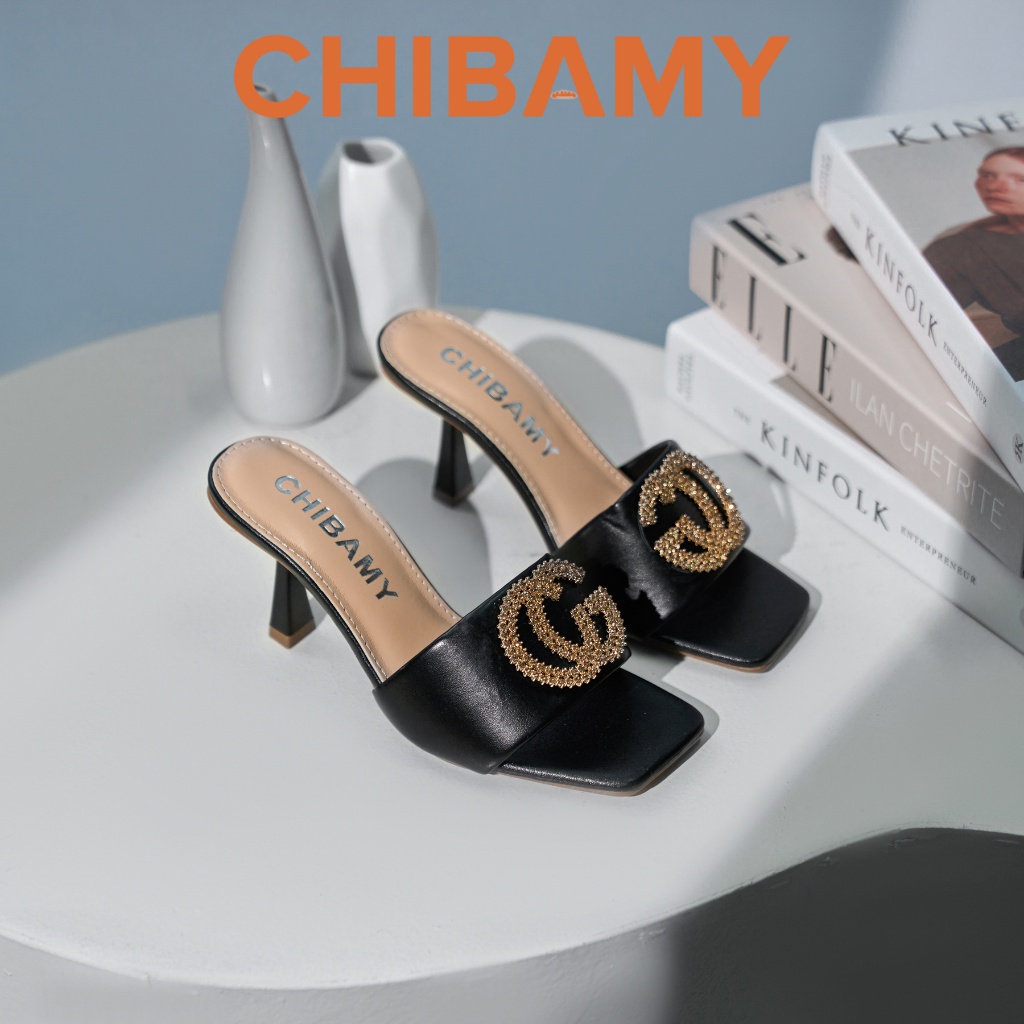 Dép cao gót nữ đính đá CG gót nhọn cao 5cm CHIBAMY mã GU02