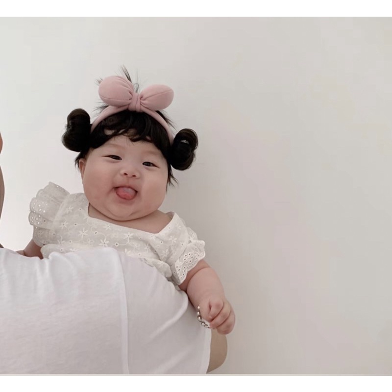 Turban nơ tóc giả búi 2 bên cho bé gái