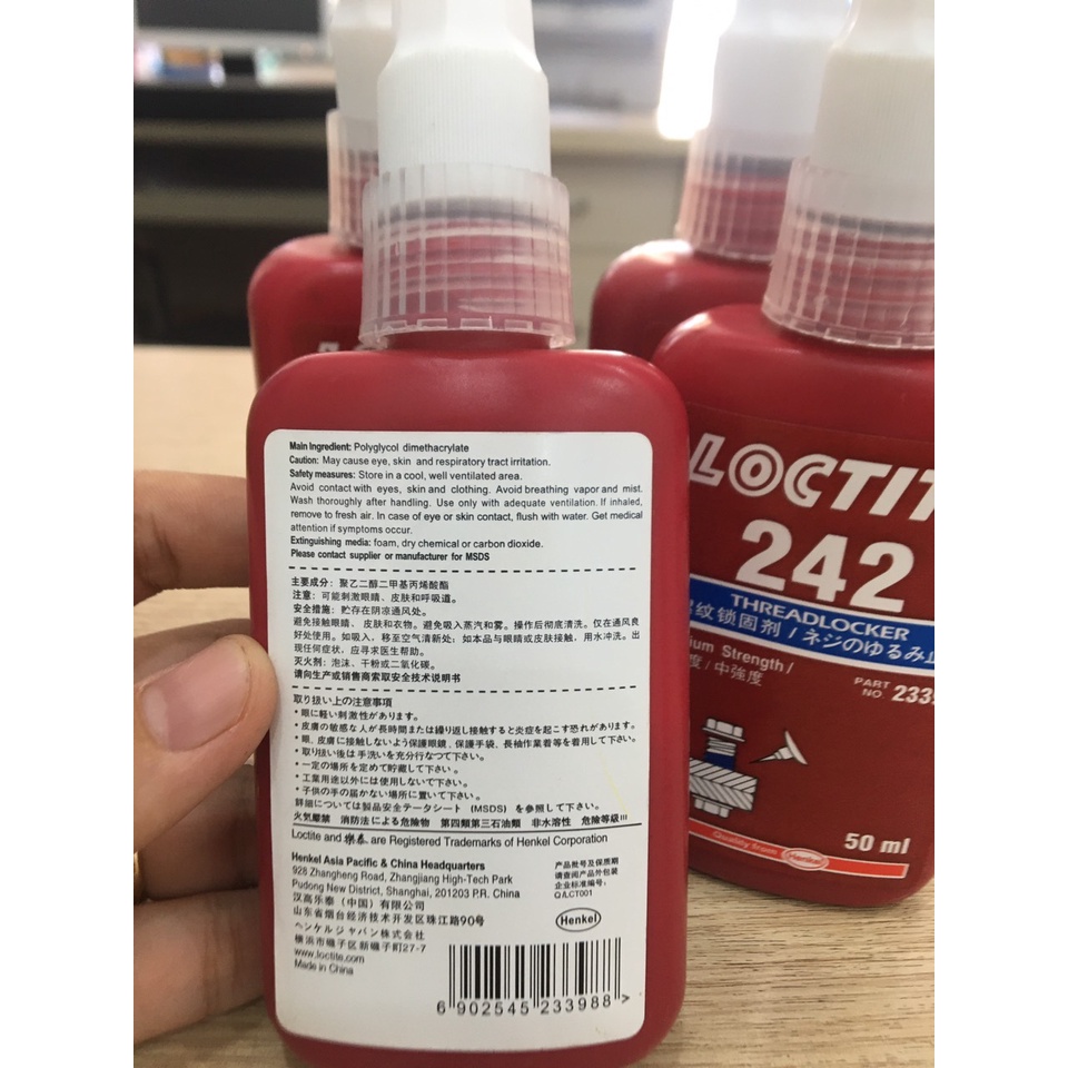 Keo khóa ren Loctite 242, khóa bulong, đai ốc tác dụng tốt cho tất cả các loại ren kim loại, chai 50ml