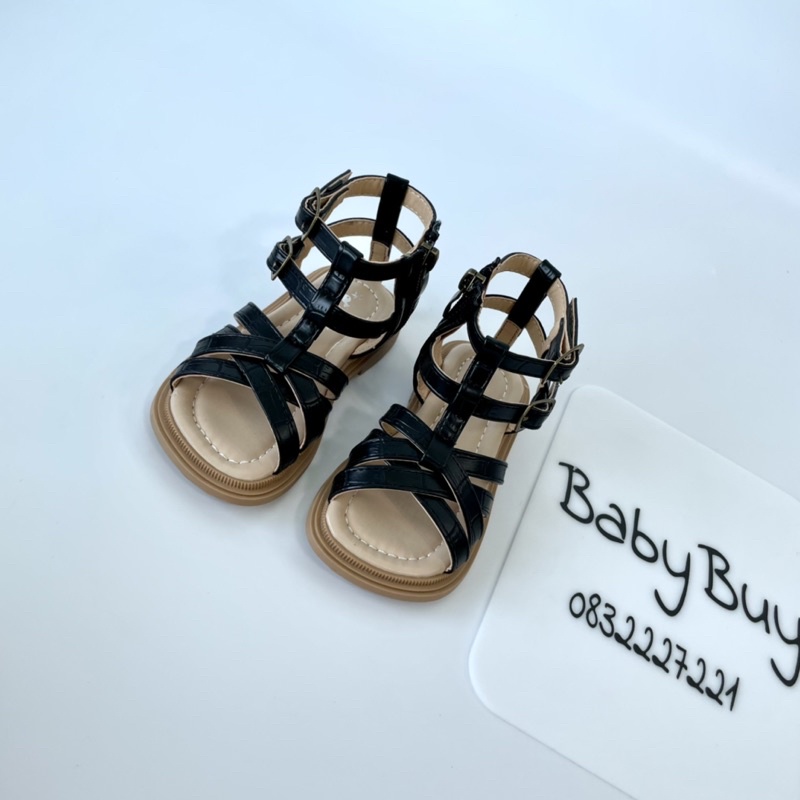 SANDAL CHIẾN BINH CHO BÉ GÁI , DÉP SANDAL BÉ GÁI MÀU ĐEN VÀ KEM CHẤT DA GIẢ CÁ SẤU XỊN ĐẸP ( CB22112 )