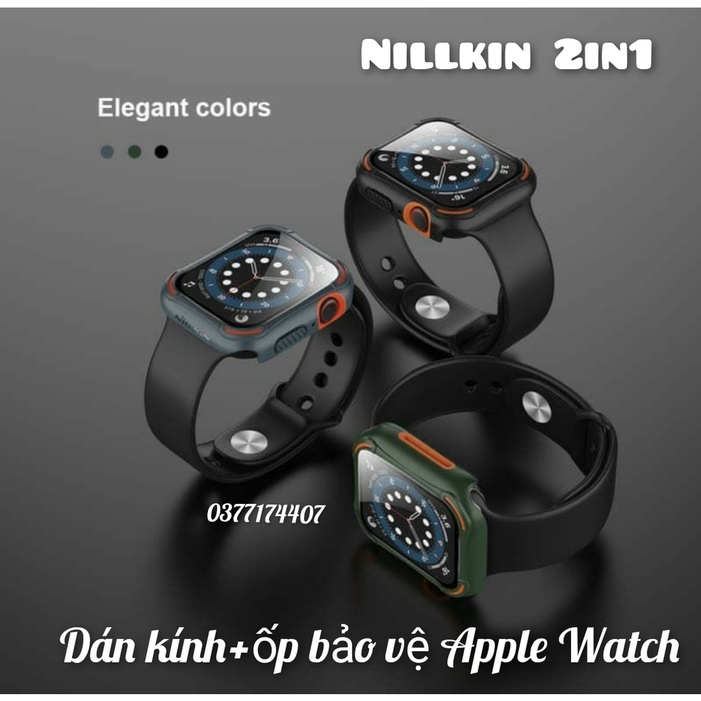Combo 2in1 Kính + Ốp Nillkin CrashBumper case cho Apple Watch 40mm, 44mm Series 4,5,6,SE chính hãng