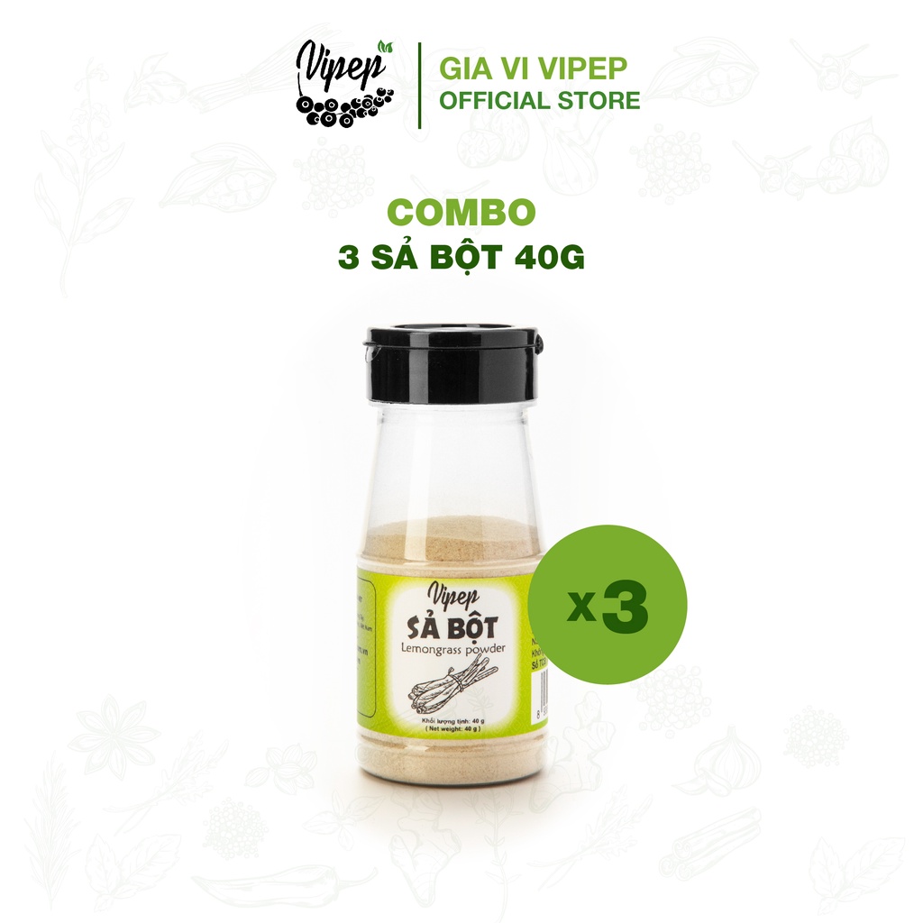 Combo 3 hũ bột sả Vipep 40g xay nhuyễn từ sả nguyên chất - gia vị tẩm ướp, khử mùi tanh thực phẩm, tăng hương vị món ăn