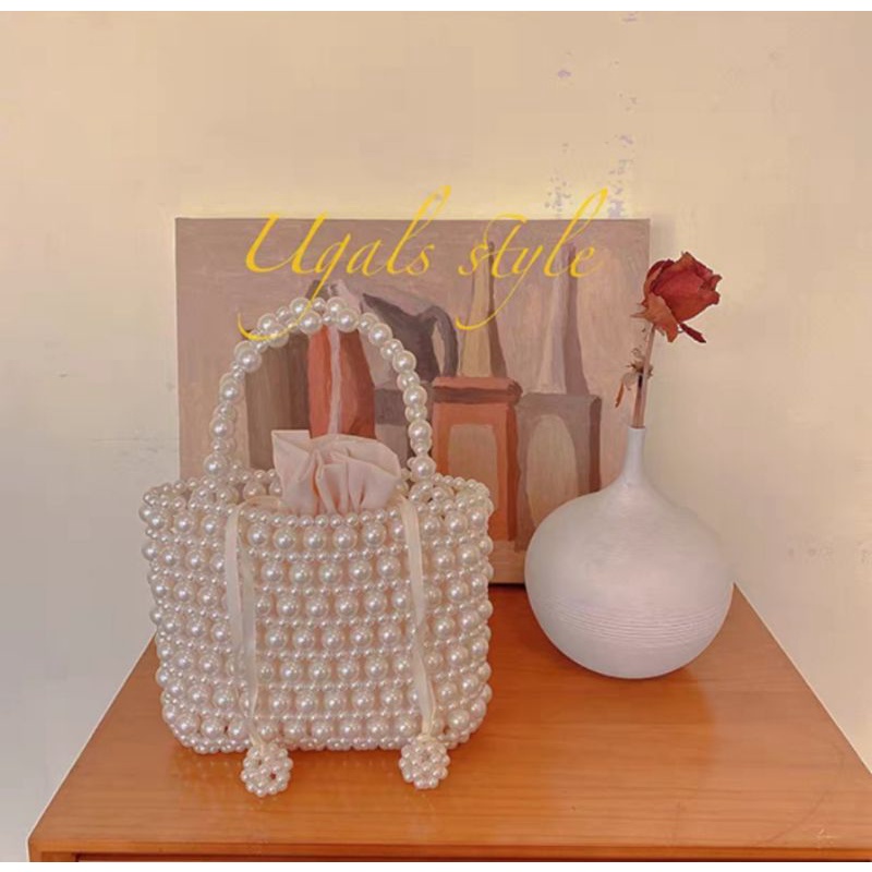 Túi xách tay kết hạt cườm giả ngọc trai handmade trang trọng quý phái