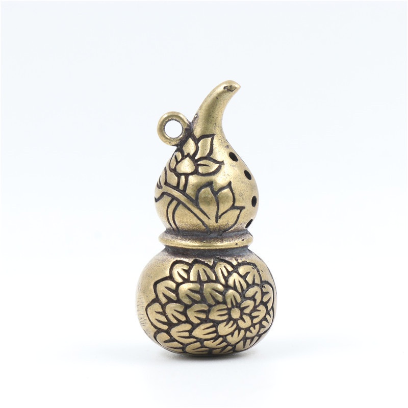 Hồ lô đồng phong thuỷ hoạ tiết hoa sen trang trí móc khoá xe máy ô tô EDC simple