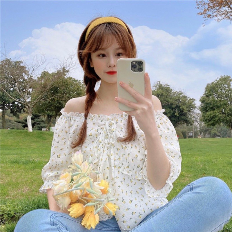 Áo thô cổ viền ren nơ ngực siêu xinh Ulzzang style  AK1919 Hàng quảng Châu