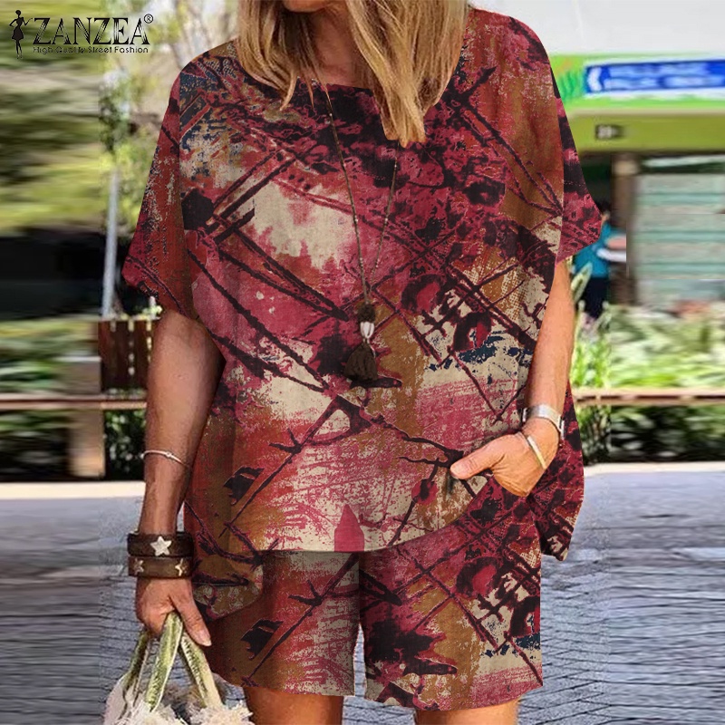 Zanzea Set Áo Thun Ngắn Tay + Quần ống rộng Thời Trang Nữ