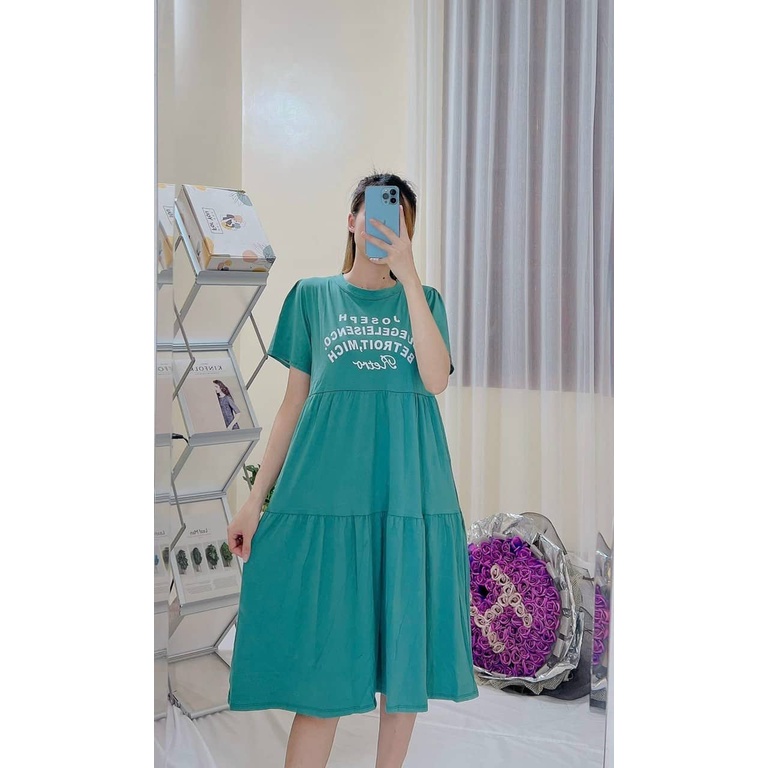 Váy Bầu Đầm Bầu Thun Cotton In Chữ Cá Tính Chất Mát Phù Hợp Đi Chơi Mặc Ở Nhà