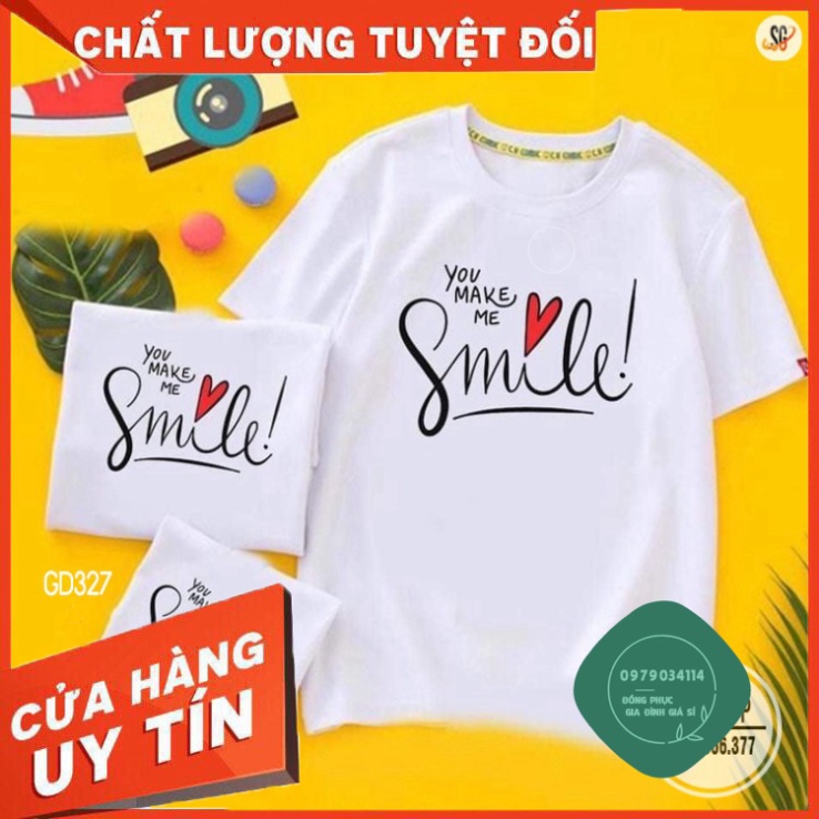 Áo Gia Đình Smile - Màu trắng - Đủ Size đến 5XL (GD327T) Áo thun giá sỉ