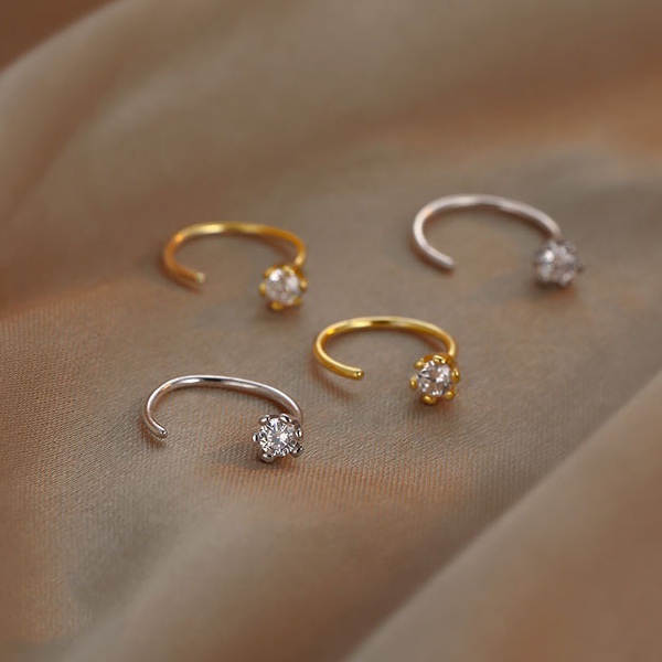 Khuyên tai RINHOO FRIENDSHIP mạ bạc 925 dạng chữ c đính đá zircon thời trang cho nữ