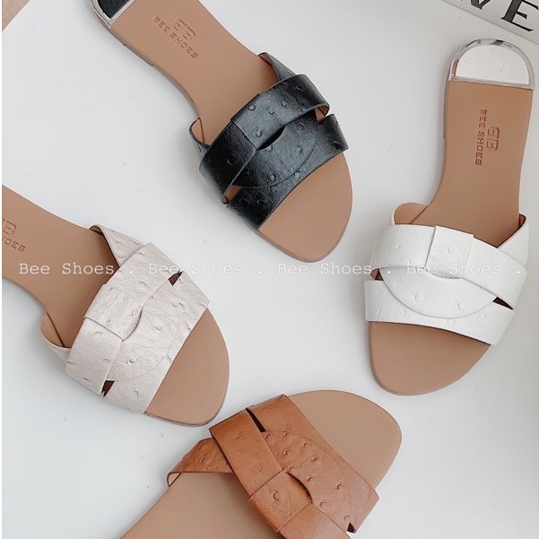 BEESHOES - DÉP NỮ MŨI TRÒN QUAI NGANG ĐAN - DÉP NỮ MŨI TRÒN QUAI NGANG ĐAN ĐẾ BỆT SẴN MÀU ĐEN - TRẮNG - NÂU - KEM 210382