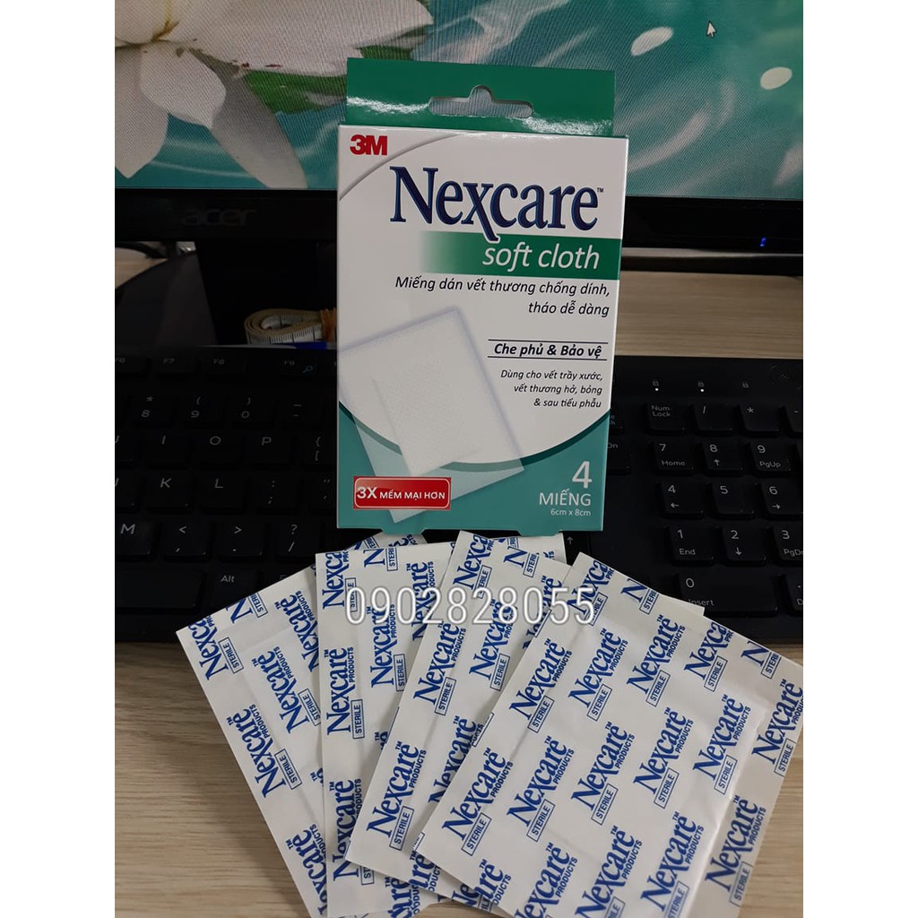 MIẾNG DÁN BẢO VỆ VẾT THƯƠNG CHỐNG DÍNH VẢI MỀM NEXCARE SOFR CLOTH 3M (6x8cm). HỘP 4 MIẾNG - HÀNG CHÍNH HÃNG