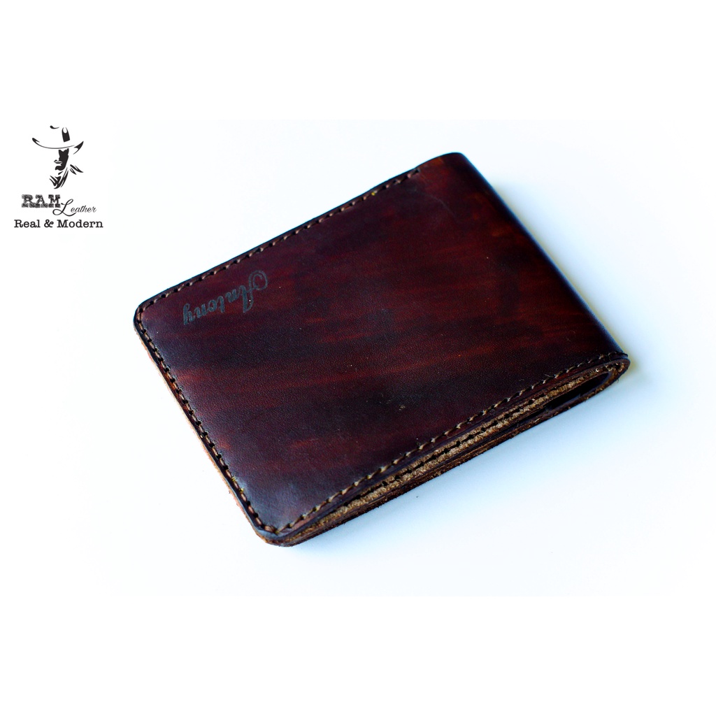Ví nam da bò RAM Leather Italia Vegtan Nâu Đậm