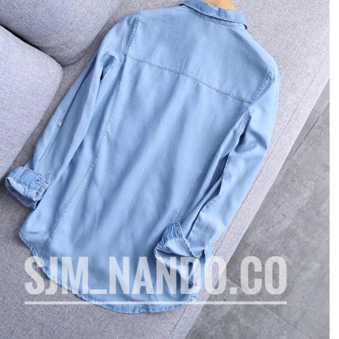 Áo Sơ Mi Denim Tay Dài Dáng Rộng Có Túi Dành Cho Nữ Size Xl Xxl 2021