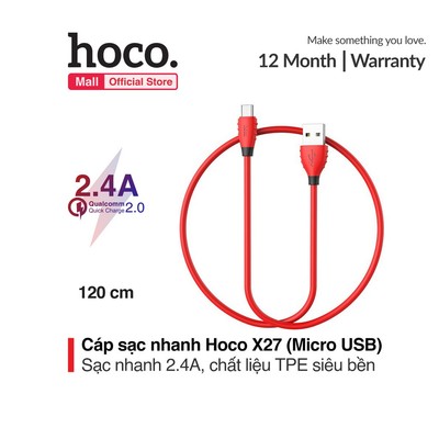 Cáp sạc Micro USB Hoco X27 sạc nhanh 2.4A dài 1.2m cho Smart phone Table