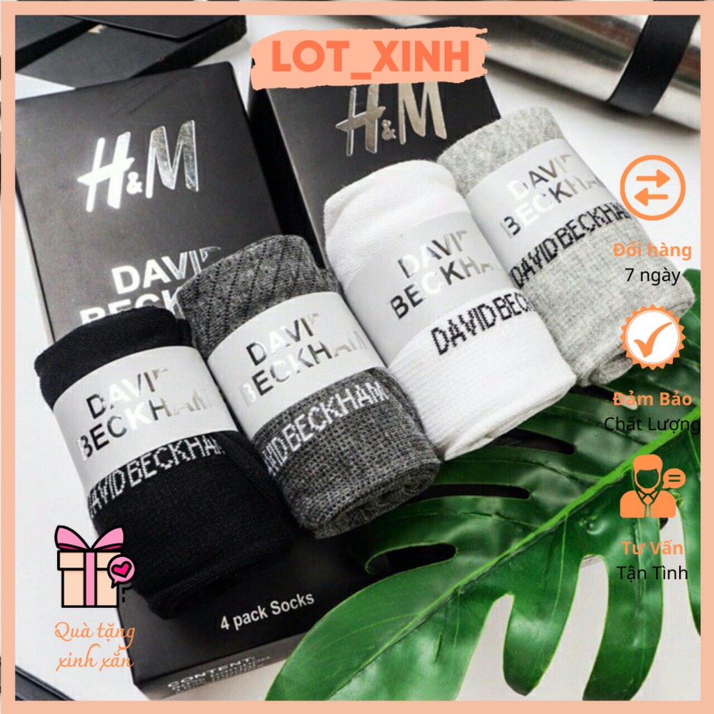 Hộp combo bít tất nam vớ cotton thời trang nam cổ ngắn đẹp dày mùa đông công sở hàn quốc HM David beckham