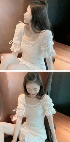 Đầm Đuôi Cá Trắng Ren Hoa Cúc
