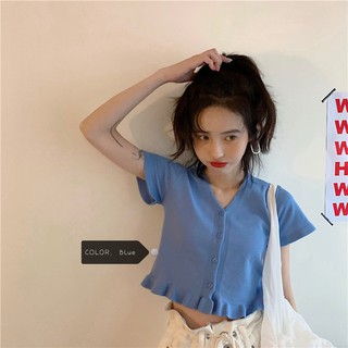 Áo Thun Dệt Kim Tay Ngắn Cổ Chữ V Thời Trang Mùa Hè Cho Nữ