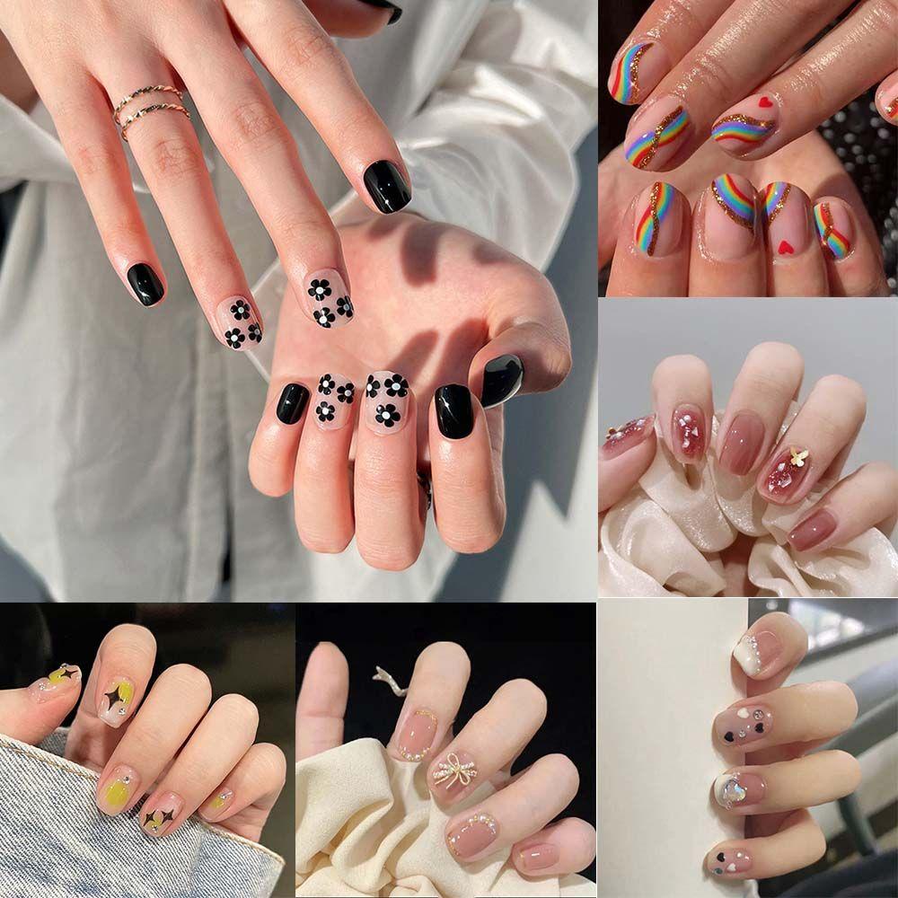 MIHAN1 Hộp 24 Móng Tay Giả Ngắn / Tròn / Vuông