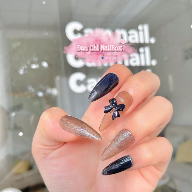 NailBox móng úp thiết kế sẵn Mẫu Nâu Đen Nơ