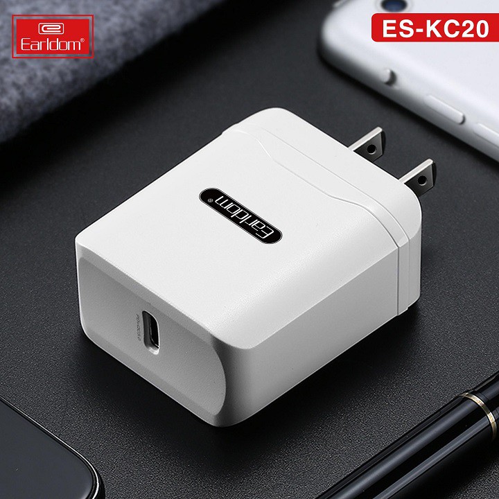 Củ Sạc 3A Earldom ES-KC20 hỗ trợ 1 cổng ra USB TypeC Sạc Nhanh 3A  - Hàng Chính Hãng