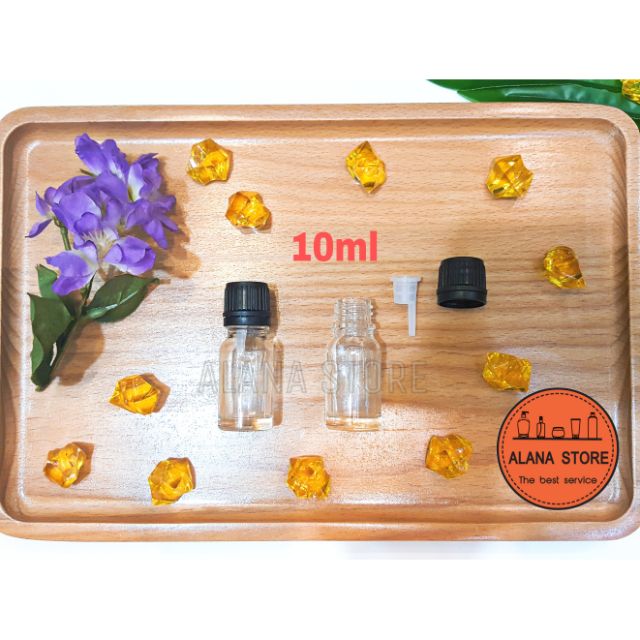 Lọ thủy tinh trong nắp tinh dầu đen 10ml