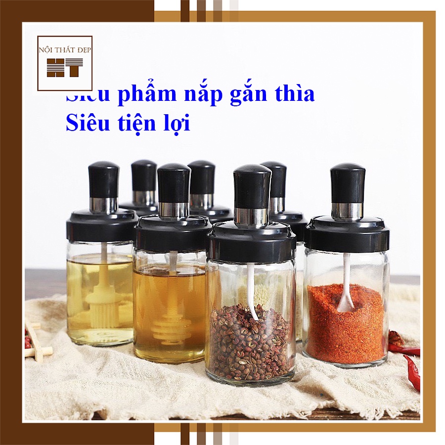 Combo 4 lọ gia vị nhà bếp, nắp có gắn thìa tiện lợi