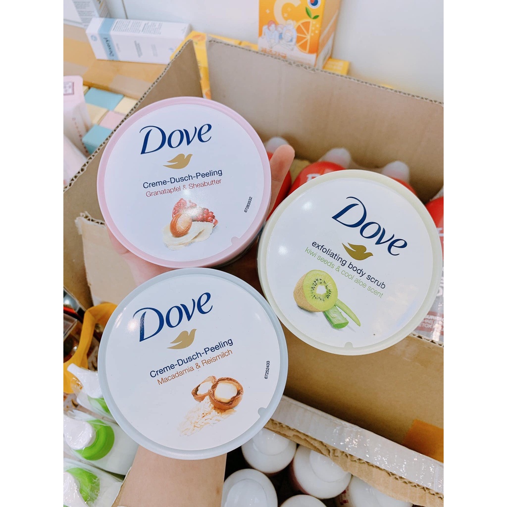 Tẩy Da Chết Toàn Thân Dove Exfoliating Body Polish - 225ml - Tẩy Tế Bào Chết Dưỡng Da Trắng Mịn Màng Macca & Lựu