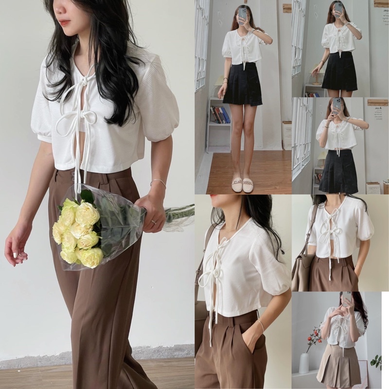 Áo croptop nơ ngực MỚI siêu xinh chất đẹp mềm mịn kiểu dáng Hàn Quốc