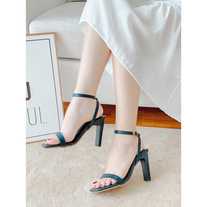 BEESHOES - SANDAL NỮ MŨI VUÔNG QUAI NGANG - SANDAL NỮ MŨI VUÔNG GÓT VUÔNG CAO 9 PHÂN SẴN MÀU ĐEN - KEM - TRẮNG 210390