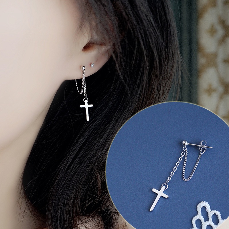 Khuyên Tai Tua Rua Hình Thánh Giá Phong Cách Hàn Quốc Cá Tính Dành Cho Nữ
