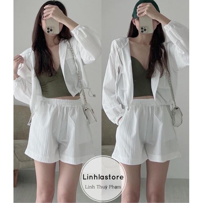 SET ÁO KHOÁC ĐŨI NHĂN KÈM QUẦN SHORT STYLE HÀN QUỐC