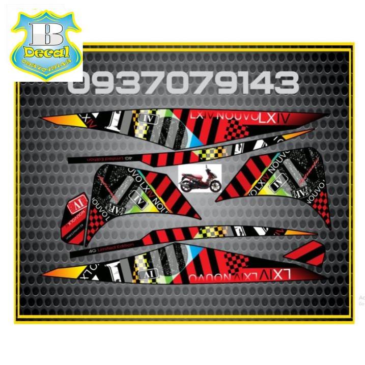 ( Quí khách vui lòng mang ra tiệm cho thợ dán ) Tem NOUVO LX HOA VĂN ZIN ĐỎ ĐEN [Bi Decal]