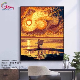 Tranh sơn dầu số hoá tự tô màu trừu tượng phong cách Van gogh TT4433 40x50cm căng khung